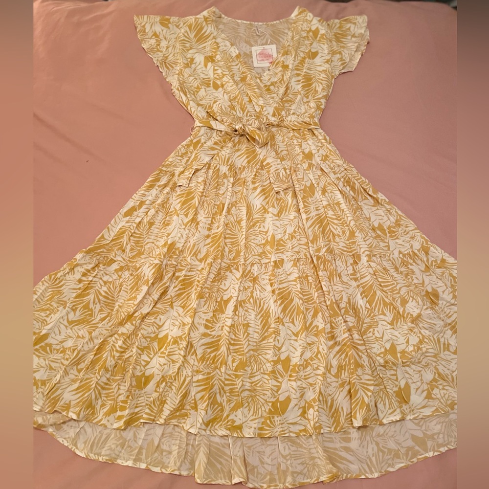 Esther&CO Yellow Palm Midi Dress